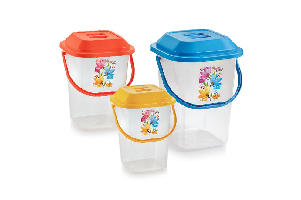 MODERN SQUARE BUCKET WITH LID (TRANSPARENT)